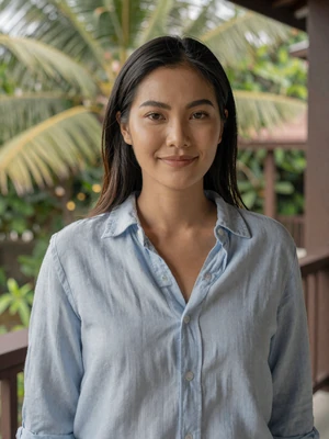 Suki, 30-year-old Thai woman from Phuket on a tropical veranda - verified dating profile