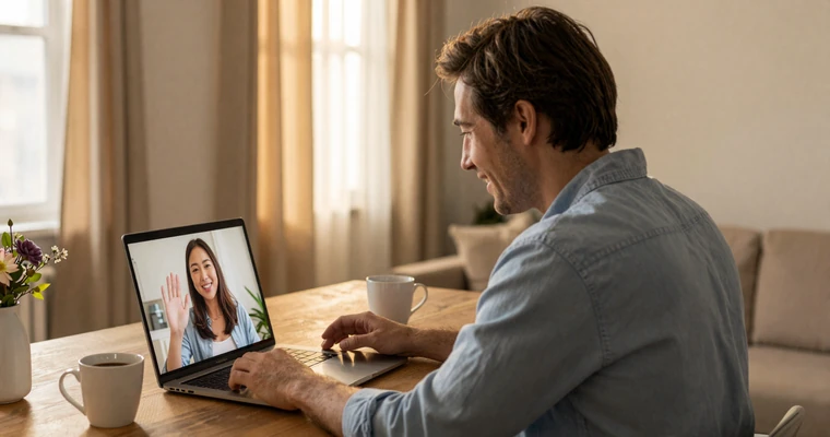 Couple on a video call across countries - long-distance relationship tips for international dating