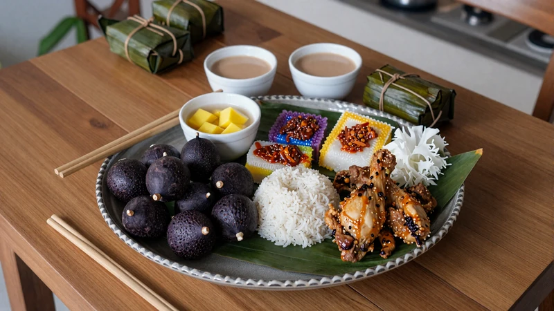 Traditional Bruneian meal with ambuyat, nasi katok, kuih and teh tarik - Bruneian culinary hospitality