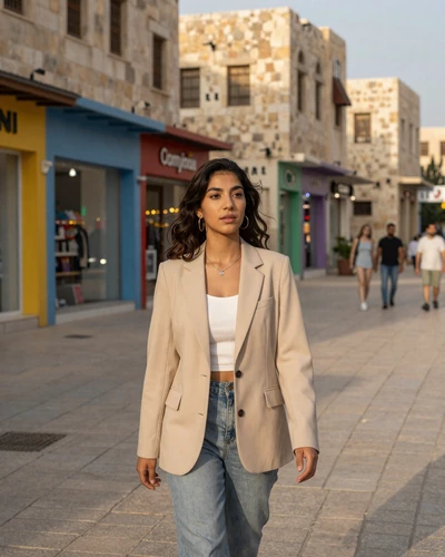Jordanian woman walking through modern Amman Rainbow Street - Jordanian women dating lifestyle
