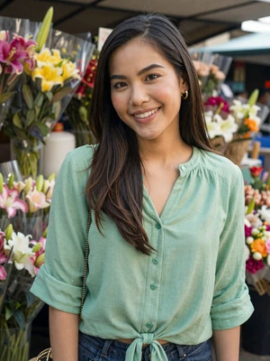 Nong, 27-year-old Thai woman from Bangkok at a flower market - verified dating profile
