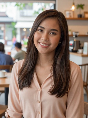 Arisa, 26-year-old Thai woman from Bangkok smiling in a cafe - online dating profile for beginners